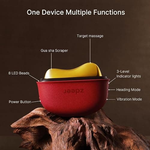 ZDEER LED Red Light for Face & Neck Massager Facial Care Device – Electric Gua Sha Brass Tool with Heat & Vibration for Firming, Sculpting & Skincare, Red thumbnail 8