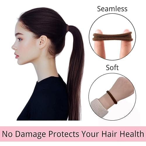LuSeren 120 Pcs No Damage Hair Ties for Thick Hair, Large Soft Seamless Nylon Hair Elastics for Women, Ponytail Holders, Hair Accessories – brown thumbnail 4