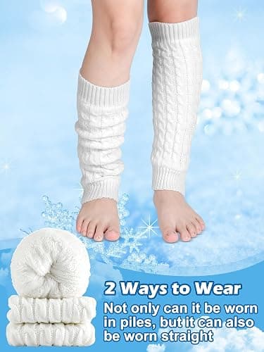 Shihanee Winter Fleece Lined Leg Warmers for Women Knit Long Leg Warmers Warm Fleece Lined Boot Socks for Skating Daily Wear thumbnail 6
