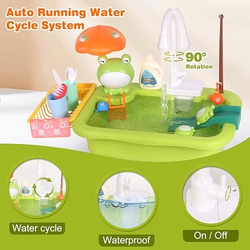 Play Sink with Running Water, Kitchen Sink Toy with Functional Faucet, Play Food and Kitchen Accessories, Floating Fishing Water Toy for Toddler, Pretend Play Dishwasher for Kids thumbnail 4