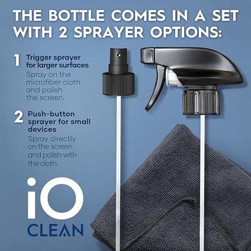 iO Clean Screen Cleaner Spray (16oz - 473ml) – Professional Cleaning Kit for LCD LED OLED TV, Smartphone, iPad, Laptop, Touchscreen and Computer Monitor – Includes 2 Sprayers & Microfibre Cloth thumbnail 3