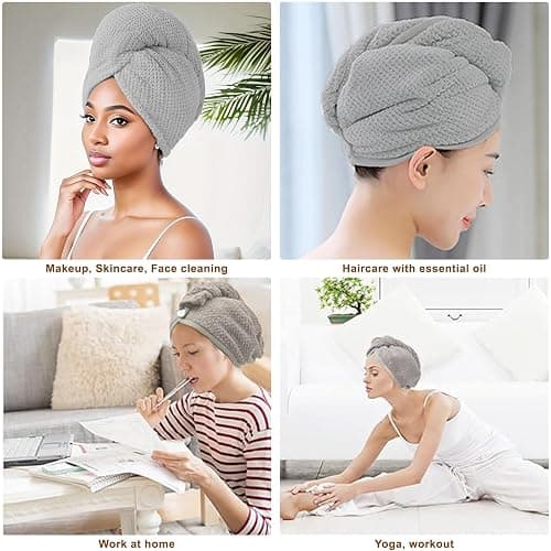 Kldnkig Microfiber Hair Towel Wrap, 3 Pack (Gray) Soft Hair Drying Towel,Shower Cap & Hair Accessories for Woman,Drying Hair Wrap Towels for Curly Hair Women Anti Frizz thumbnail 5