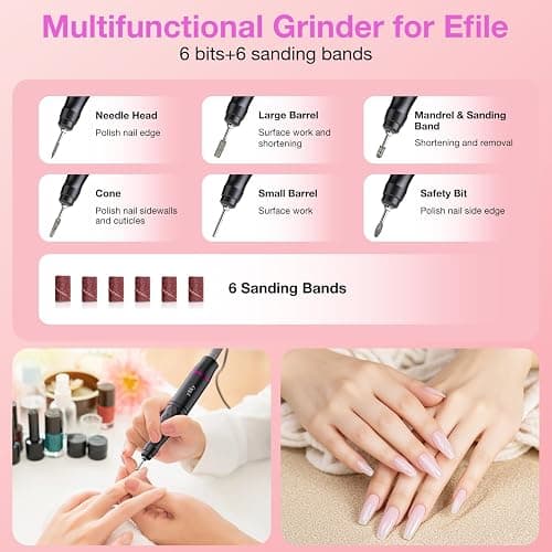 Electric Nail Files, 45000 RPM Professional Nail Drill for Acrylic Nails Gel, Adjustable Speed E File for Nails, Cordless Rechargeable Nail Drill Kit for Manicure Salon Home thumbnail 5