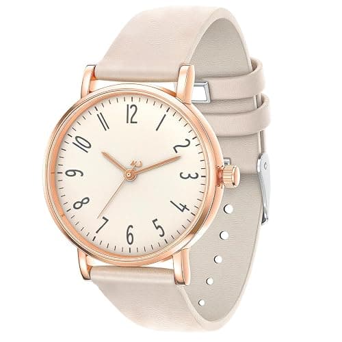 SZJhongfeng Women's Waterproof Gold Analog Watch - Leather Strap,3 Hand,Small Watch with White Dial, Fashion Quartz Wristwatch for Women. - Image 1