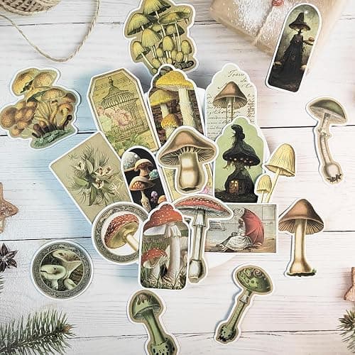 Vintage Mushroom Stickers 60 Pcs, Large Witchy Aesthetic Mushroom Decor for Adults Teens, Vintage Decal for Scrapbook, Junk Journal, Bullet Journal, Card Making, DIY Crafts thumbnail 7
