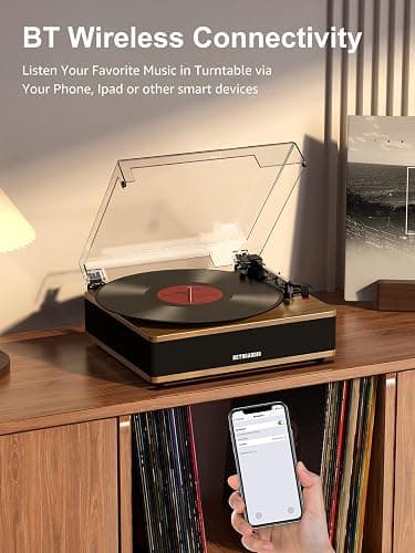Vinyl Record Player Bluetooth Turntable with Built in Stereo Speakers Belt Drive 3 Speeds Turntables for Vinyl Records Support RCA Output, Aux in, Auto Stop Walnut Wood thumbnail 4