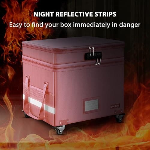 DocSafe File Box with Lock,2-Layer Fireproof Document Box with Wheels,Collapsible Rolling File Storage Organizer with Pockets,Large Portable Home Office Filing Cabinet Safe for Hanging Folders,Pink thumbnail 8