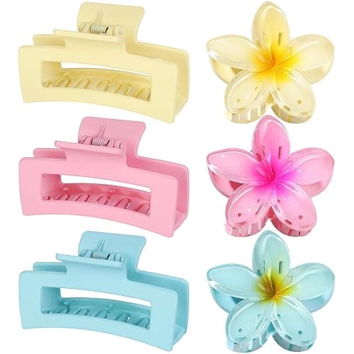 Flower Hair Clips for Women Square Claw Clips for Girls 2 Styles Hair Claw Clips for Thick or Thin Hair 6 PCS Hawaiian Hibiscus Rectangle Large Plumeria Medium Hair Accessories for Women (Pink) thumbnail 8