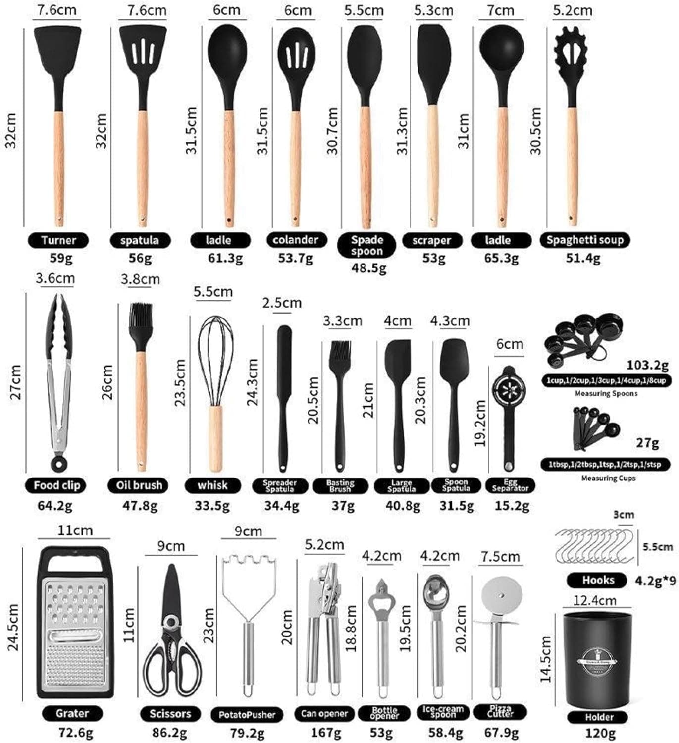 Kitchen Utensils Set- 44 Pcs Silicone Cooking Utensils Set for Nonstick Cookware-Silicone Spatulas Set, Stainless Steel Handle-Black Kitchen Gadgets Tools, Pots and Pans Accessories thumbnail 9