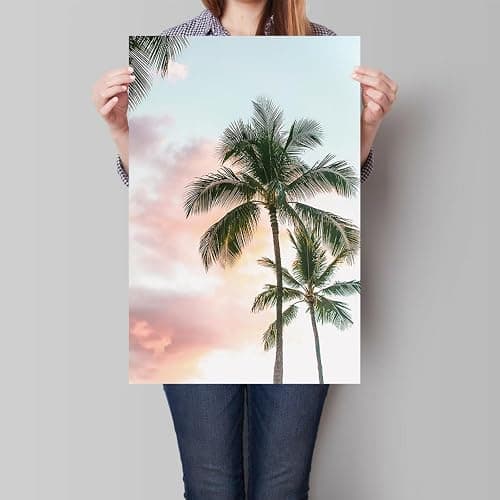 Modern Summer Beach Wall Decor Trendy Pink Blue Aesthetic Pastel Palm Tree Sunset Poster Canvas Print Nature Serene Tropical Sky Wall Art for Living Room Bedroom Office 12x16inch Unframed thumbnail 5