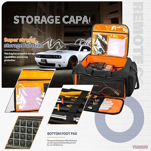 TORIBIO RC Car Bag for 1/14, 1/16 and 1/18 Car, Storage Bag for RC Cars with Bottom Clapboard for Support, Multipocket Protective RC Carry Case Tools Accessories, 15.4"x11.5"x7.4" thumbnail 5