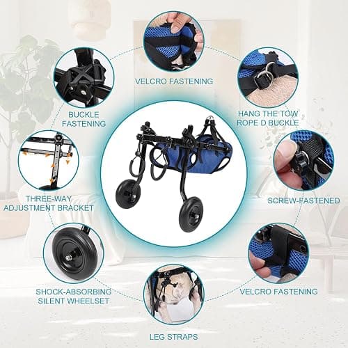 Dog Wheelchair for Back Legs with Pet Traction Rope, X-Small Wheelchair for Dogs with Disabled Hind Legs Walking Adjustable Dog Carts with Heavy Duty Wheels thumbnail 5