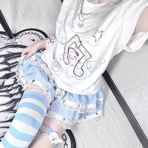 RILGOU Harajuku Pastel Kawaii Gothic Cartoon Cat Music Angel Print T-Shirt | Cutecore, Vintage Casual Style, Streetwear, Athleisure, Cotton Materials, Loose Fit, Crewneck Short Sleeve, For Daily Wear thumbnail 6