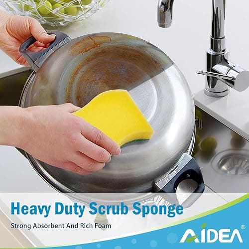 AIDEA Sponges Kitchen, 50 Pack Heavy Duty Dish Sponge, Cleaning Dish Scrubber Sponge for Home and Kitchen, Stink-Free Cleaning Supplies for Pots, Pans thumbnail 5