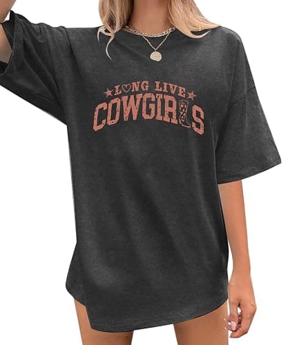 SFHFY Long Live Cowboys Shirts Women: Oversized Cowgirls Tshirt Country Music Tee Vintage Western Short Sleeves Tops thumbnail 7