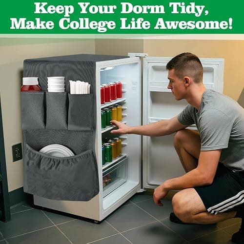 Biubee Extended Mini Fridge Caddy Organizer - 55" x 13" Back to School Dorm and Office Over the Fridge Storage Organizer with 12 Pockets for Flatware Drink Paper Goods, College Must Have, Gray thumbnail 6
