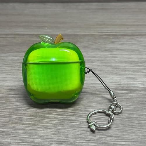 Apple-Shaped Wireless Earbuds Case,Transparent TPU Shockproof Protective Cover,Cute Fruit Design Apple Case (01Red-Gift Pendant, for Airpods 4) thumbnail 5