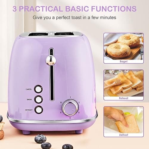 Roter Mond 2 Slice Toaster Retro Stainless Steel Lavender-Purple thumbnail 5