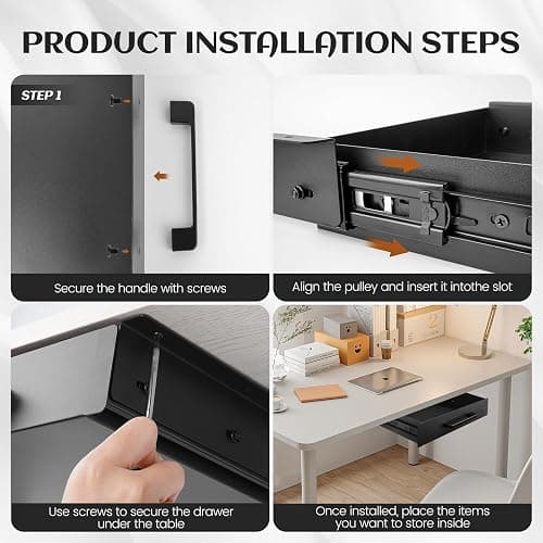 Huiyangteng Under Desk Drawer Slide Out,Under Desk Shelf,Drawers for Under Desk,Home Office Storage Organizer, Black（12inch） thumbnail 3