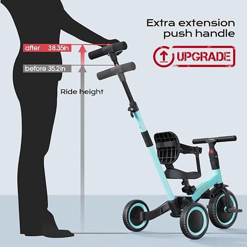 newyoo Tricycles for 1-3 Year Olds, Toddler Bike, Birthday Gift and Toy for Boys and Girls, Toddler Tricycle with Parent Push Handle, Trike with Backrest and Safety Belt, Blue, TR007 thumbnail 3