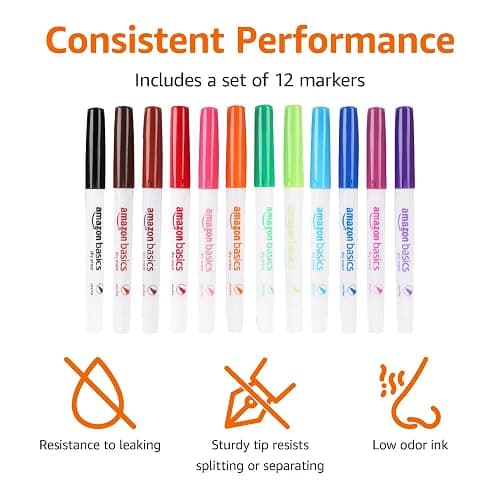 Amazon Basics Low Odor Ultra Fine Tip Dry Erase White Board Markers, Assorted Colors, 12-Pack thumbnail 3
