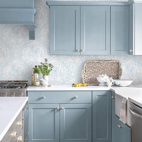 Ismoon Peel and Stick Wallpaper Vintage Floral Contact Paper Boho Watercolor Blue Damask Wallpaper Textured Removable Self Adhesive Vinyl Wall Paper for Bedroom, 17.3 in X 6.5 ft thumbnail 8