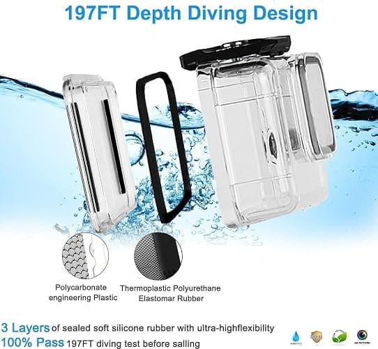 FitStill Underwater Waterproof Diving Housing for Go Pro Hero 13/12/11/10/9 Black,60M/196FT Protective Underwater Diving Housing Shell Accessories (Hero 13/12/11/10/9 Black) thumbnail 4
