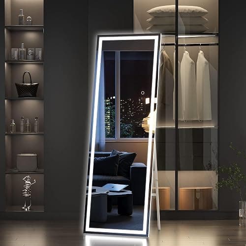 Hasipu Full Length Mirror with Lights, 56" x 15.8" LED Floor Mirror, Full Body Dressing Standing, Hanging Mounted Mirror for Living Room Bedroom Cloakroom, Square Black thumbnail 2