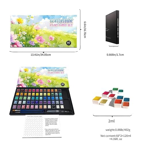 YZYBFUQ 2ml Large Capacity Metallic Watercolor Paint Set, 36/60/84 Color Metallic/Pearlescent/Glitter/Color Shifting/Shimmer Water Color Paint for Adult Kids with 2 Paintbrushes thumbnail 2