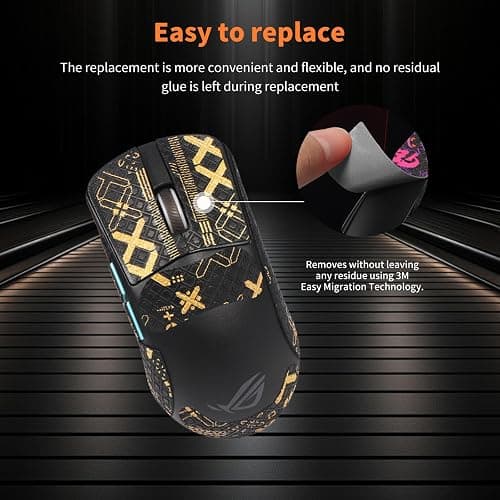 NOUKAJU Mouse Grip Tape Full Coverage for ASUS ROG Harpe Ace Aim Lab, Self-Adhesive Sweat-Resistant Professional Mice Upgrade Kit,Mouse Feet Skates(Foot pad + Black-Gold Mouse Tape) thumbnail 5