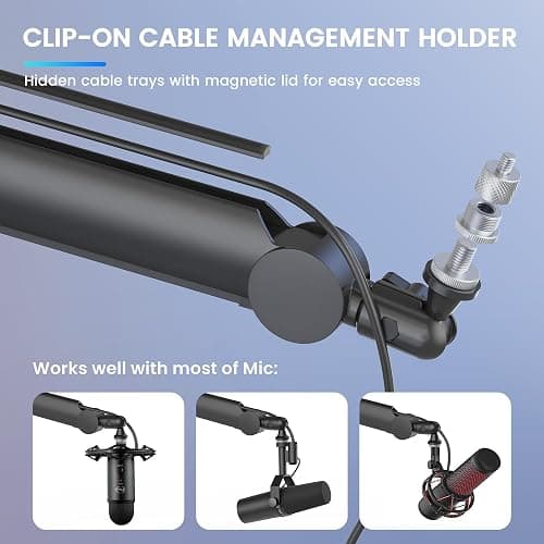 Thronmax-S8 Bras Micros, Supports pour Micros Réglable rotatif à 360 °, Pied de microphone à Ciseaux avec Câble Intégré en acier inoxydable pour Blu Yeti, 1/4“，3/8" to 5/8" Universelle thumbnail 2