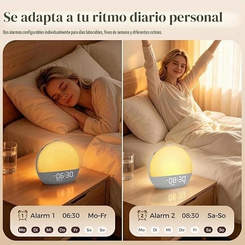 Despertador Amanecer con Simulación de Amanecer y Atardecer, Bluetooth | Máquina de Ruido Blanco, 17 Modos de Iluminación, 30 Sonidos Relajantes, Luz Nocturna Regulable para Dormitorio thumbnail 4