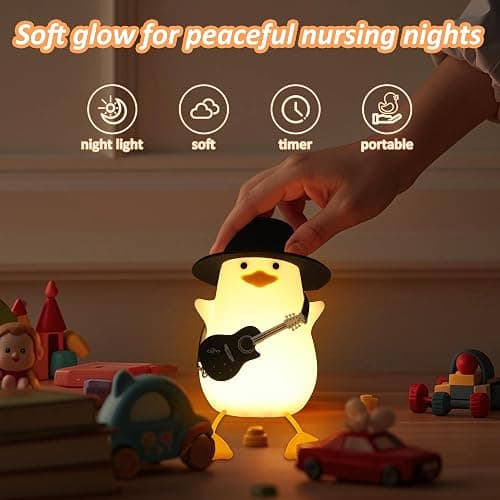 Anywin Duck Night Light, Squishy Duck Lamp, Silicone Bedside Light Up Funny Duck with Dimmer & Rechargeable. Birthday Gifts for Friends Women(Guitar Duck) thumbnail 3
