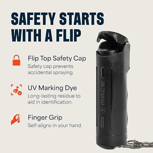 Mace Pepper Spray - Maximum Police Strength OC with UV Dye, Fast Flip Top, Ergonomic Finger Grip, Easy Carry Keychain, 12 Feet Range, 0.42 oz Compact Model, Self Defense Pepper Spray for Women & Men thumbnail 3
