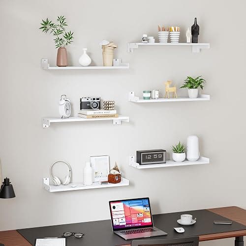 FNBAR Floating Shelves for Wall, Shelves for Decor Storage,6Pcs 16'',White | Wall Mounted Wood Shelf for Bedroom, Living Room, Bathroom, Kitchen,Nursery, RoomLong Picture Ledge Shelves. thumbnail 5
