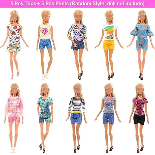 BARWA 10 Sets Doll Clothes Including 5 Bikini Swimsuits 5 Outfit Tops and Pants with 10 Shoes for 11.5 inch Dolls thumbnail 3