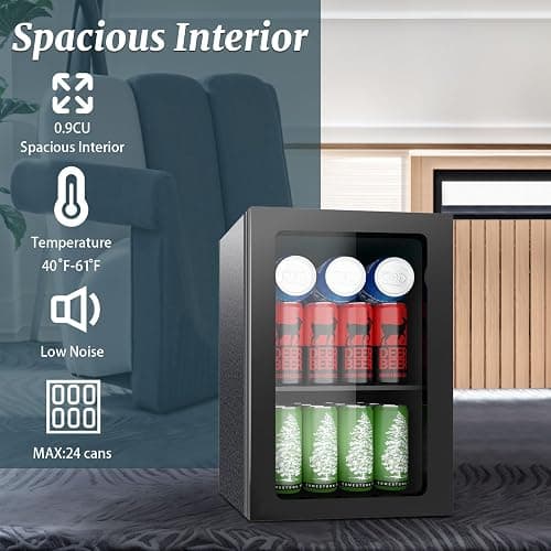 Stopsad 0.9 Cu.Ft Mini Fridge for 24 Cans, Beverage Refrigerator with Clear View Door and Adjustable Shelves, Small Drink Fridge for Soda, Beer, or Wine, Compact Cooler for Bedroom, Office, or Bar thumbnail 6