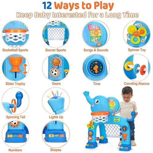 KIZZYEA Toys for 1 2 3 Years Old Boys Girls, Toddler Basketball Hoop & Soccer Goal, Montessori Toy, Interactive Musical Sports Toys with Light, Christmas Birthday Gifts for Baby Kids Age 12-18 Months thumbnail 6