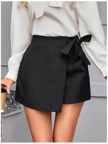Floerns Women's Houndstooth Print Tie Front Skorts Asymmetrical Hem High Waist Skirt Shorts thumbnail 3