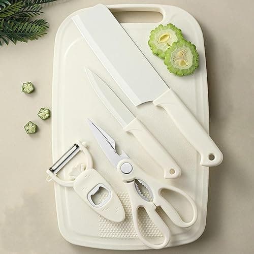WEISHEHUG Knife and Cutting Board Set, 5 In1 Travel Small Cutting Boards with Knife Camping Essentials Cream Colored Chopping Board for Travel College thumbnail 9