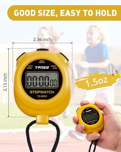 TPNEG Simple Stopwatch Timer - Easy to Use, Set Up, Read, and Carry - Large Display - On/Off, AAA Battery - Ideal for Coaches, Track and Field, Soccer Referees, Sports, Classroom thumbnail 5