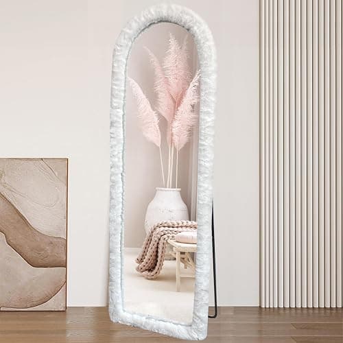 UYRIE Fluffy Mirror Cover - 59"x16" Full Length Ultra Soft Non-Slip Cover Universal Stretch Cover Warm Home Decor for Bedroom Cloakroom (White-Without Mirror) thumbnail 6