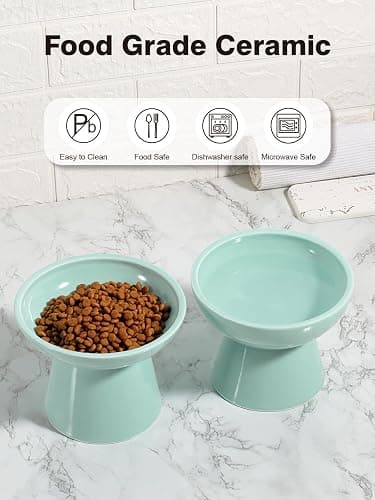 LoeJan Elevated Cat Food and Water Bowls Set, Extra Wide and Raised Ceramic Feeder, Anti-Vomit Whisker-Free Pressure Feeding Bowl for Kittens Adult Small Dogs (Blue) thumbnail 6