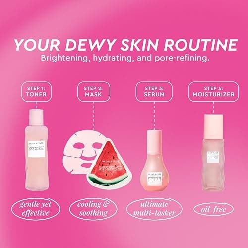 Glow Recipe Watermelon Glow Dewy Skin Routine Kit - Full Size Dew Drops Serum, Full Size Pink Juice Moisturizer, Travel Size PHA+BHA Pore-Tight Toner & Watermelon Jelly Sheet Mask (4 Count) thumbnail 2
