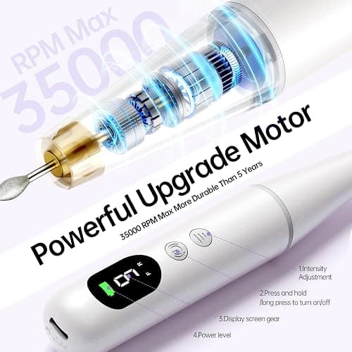 Electric Nail Drill Kit Professional - 9 Speed Cordless Electric Nail File with LED Display, Portable Nail Drill Machine for Acrylic Gel Nails, Hand Feet Trimmer Buffer Tool for Women Men Baby White thumbnail 5