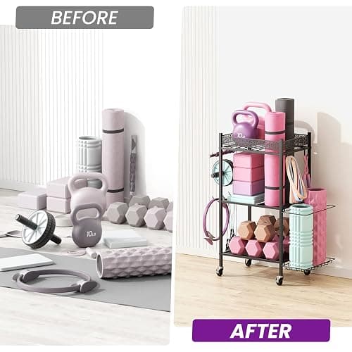 Yoga Mat Storage Rack, Home Gym Storage Rack, VOPEAK Workout Storage for Yoga Mat, Foam Roller, Gym Organizer Gym Equipment Storage for Home Exercise and Fitness Gear thumbnail 6