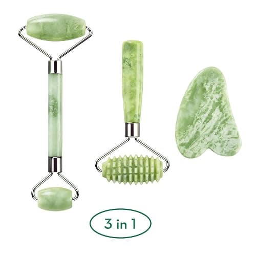kimkoo Jade Roller and Gua Sha for Face-3 in 1 Kit with Facial Massager Tool,100% Real Natural Jade Stone Anti Aging,Face Beauty Set for Eye Anti-Wrinkle thumbnail 2