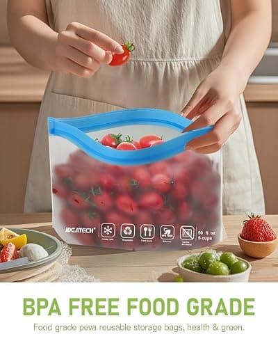 IDEATECH 20Pack Reusable Bags Dishwasher Safe, Leakproof Reusable Freezer Bags, BPA Free Healthy Food Storage Contaizers Sandwich Snack Baggies for Lunch Travel(8 Gallon 6 Quart 6 Snack,Colored) thumbnail 2