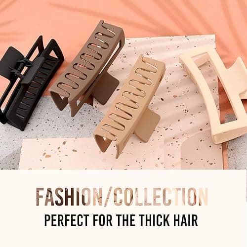 ZYTJ 5 Inche Extra Large Claw Clips for Thick Hair and Long Hair, 4 Pack Xl Jumbo Claw clips, Oversized Matte Non-slip Rectangle Hair Clips for Women, Big Strong Hold Jaw Clip,Neutral Color thumbnail 7