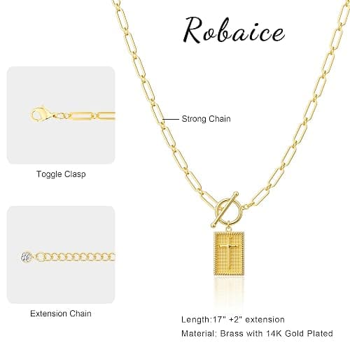 Robaice 14K Gold Plated and Silver Plated Cross Necklace for Women, Non-Tarnish Faith Jewelry with Toggle Clasp, Fashion Necklace Gifts for Women, Christian Faith, Communion, Birthday & Christmas thumbnail 6